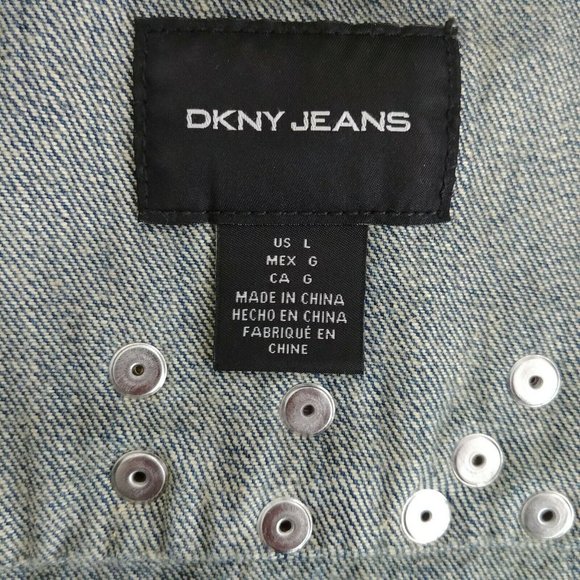DKNY Jeans Two Toned Studded Denim Jacket Size L - Picture 10 of 12
